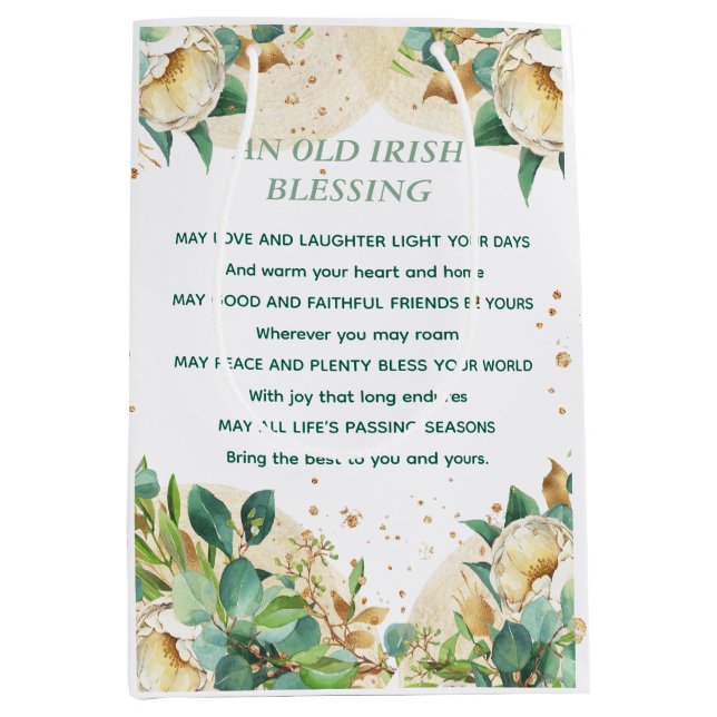 Old Irish Blessing on Gold Dust and Roses Mittlere Geschenktüte (Vorderseite)