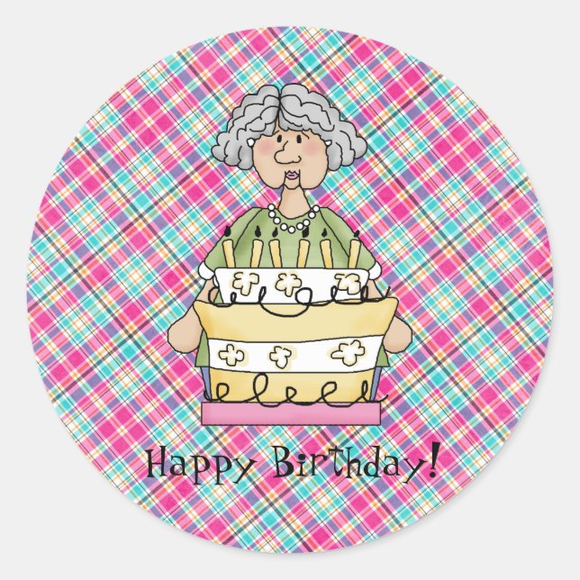 Old Lady Birthday Aufkleber (Vorderseite)