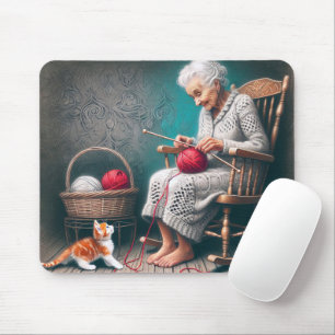 Old Lady Knitting Mousepad