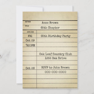 Old Library Card 65. Geburtstagsparty Einladung