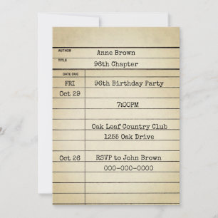 Old Library Card 96. Geburtstagsparty Einladung