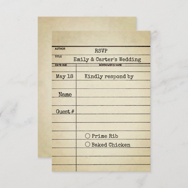 Old Library Card Wedding RSVP (Vorne/Hinten)