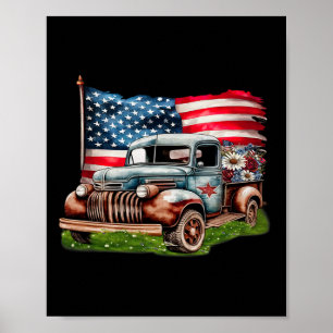 Old Lieferwagen LKW American Flag 4. Juli Patriot Poster