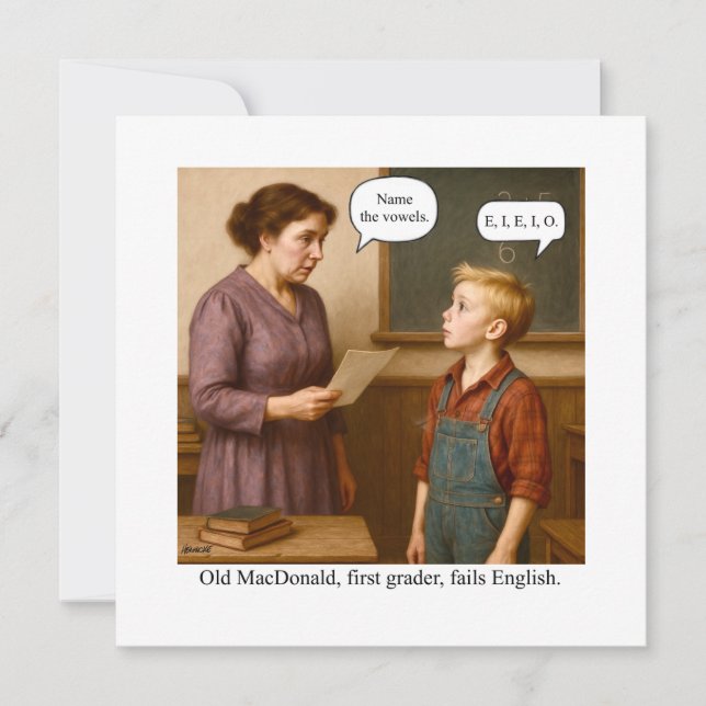 Old MacDonald, Erstklässler, fällt durch Englisch. Einladung (Vorderseite)