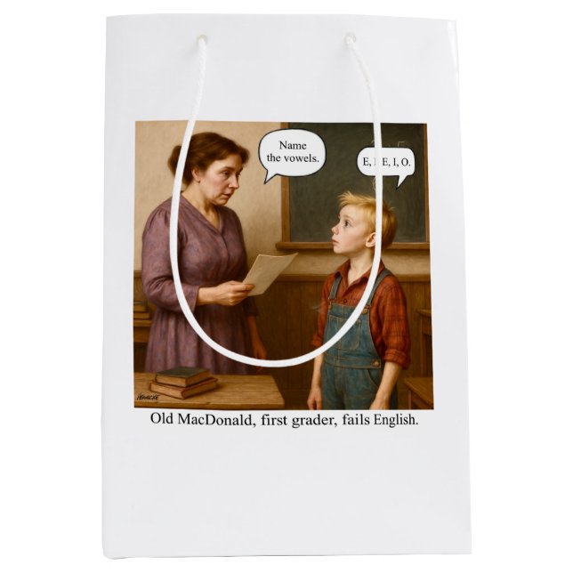 Old MacDonald, first grader, fails English. Mittlere Geschenktüte (Vorderseite)