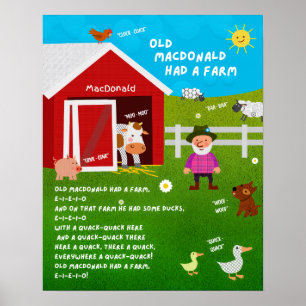 Old MacDonald Kinderreim Klassenzimmer Poster