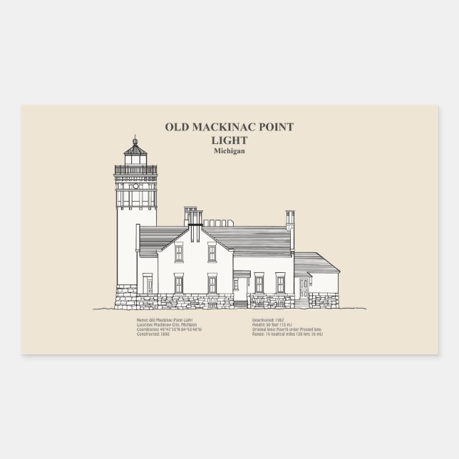 Old Mackinac Point Light - Michigan - SBD Rechteckiger Aufkleber (Vorderseite)