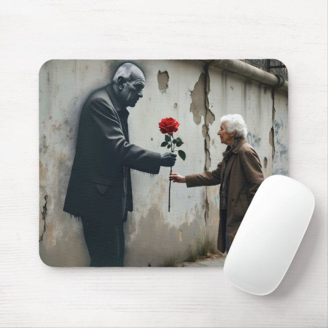 Old Man Graffiti mit Rote Rose Mousepad (Mit Mouse)