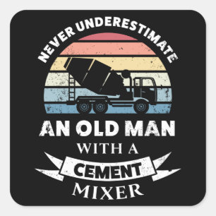 Old Man mit Cement Mixer Funny Gift Vater Quadratischer Aufkleber
