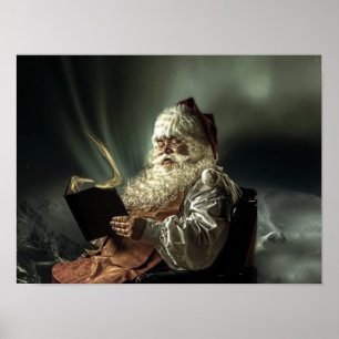 Old Man Santa Claus Reading His List Poster