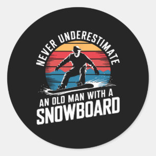 Old Man Snowboarden Lover Spaß Design Funny Snow Runder Aufkleber
