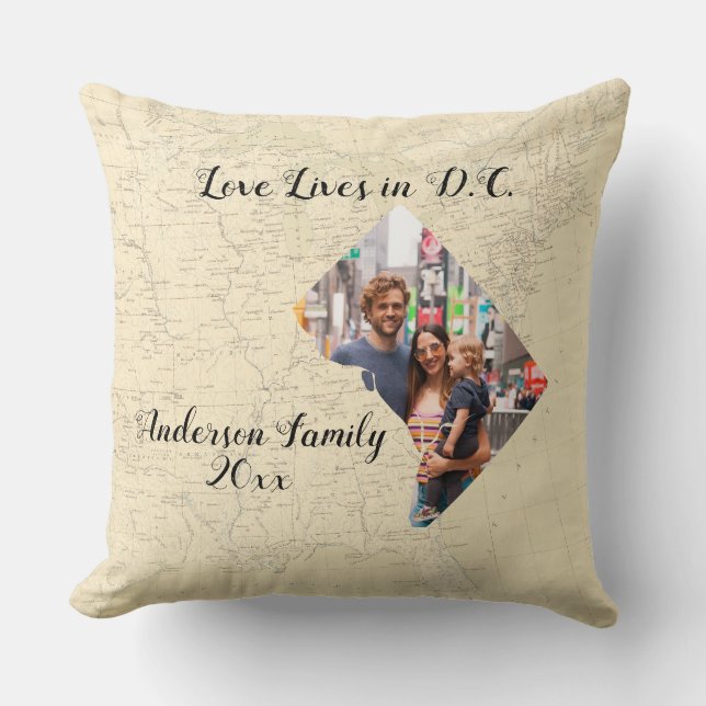 Old Map Liebe lebt in Washington D.C. Custom Foto Kissen (Vorderseite)