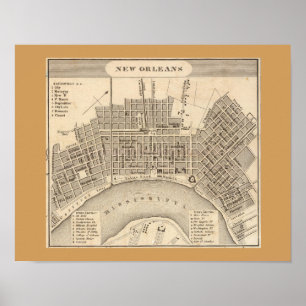 Old Map of New Orleans, LA Poster