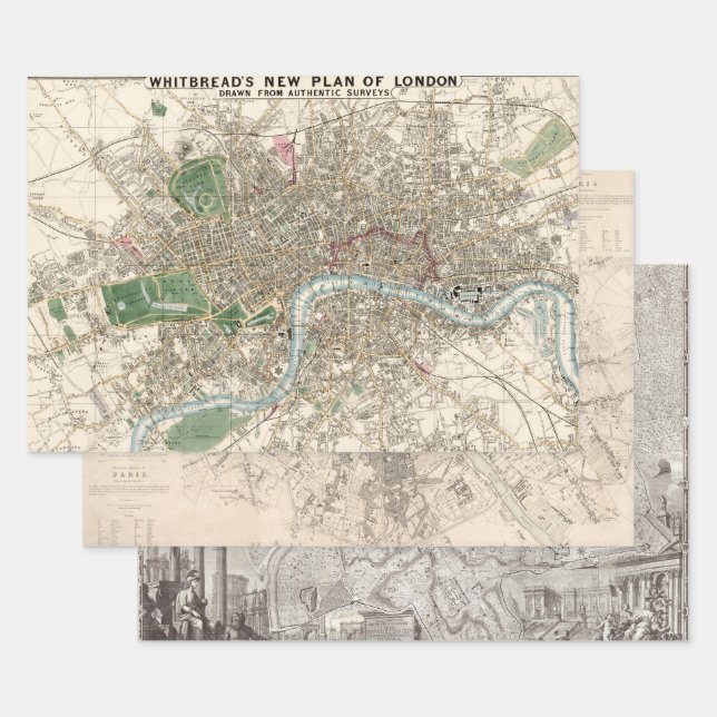 Old Maps London Paris Rom Große Städte Geschenkpapier Set (Set)