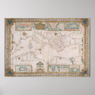 Old Mediterranean Sea Map Poster