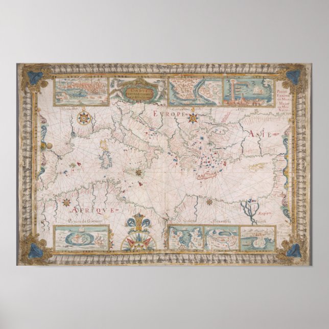 Old Mediterranean Sea Map Poster (Vorne)