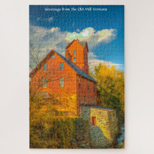 Old Mill in Vermont .Christmas Greetings Jigsaw Pu