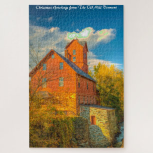 Old Mill in Vermont .Christmas Greetings Jigsaw Pu