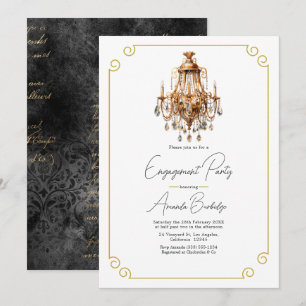 Old Money Ästhetik Schwarz & Gold Verlobungsfeier Einladung