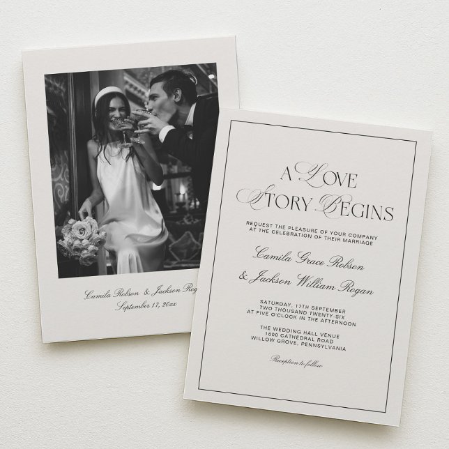 Old Money Black and Cream Wedding  Invitation (Créateur téléchargé)