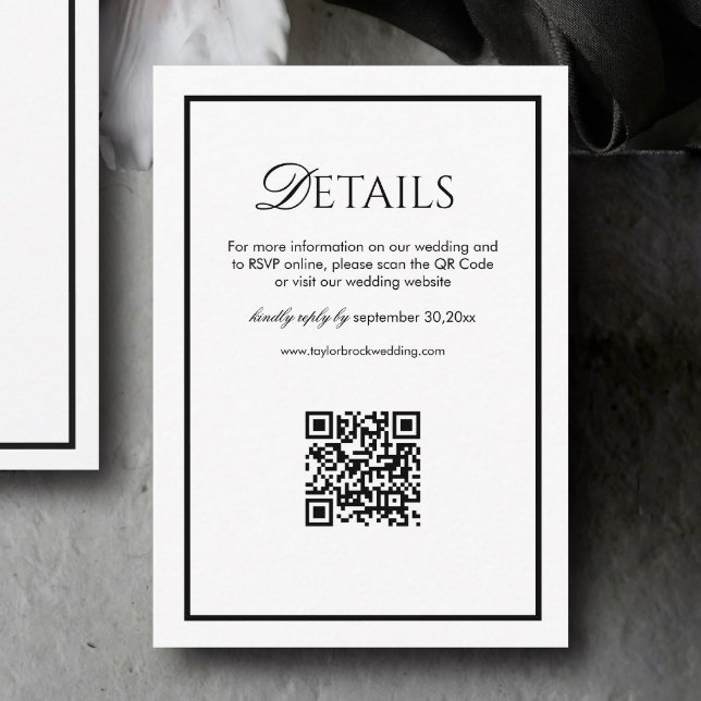 Old Money Black and White Wedding Details Qr Code Begleitkarte (Von Creator hochgeladen)