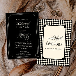 Old Money Black Ivory Checkered Rehearsal Dinner  Einladung