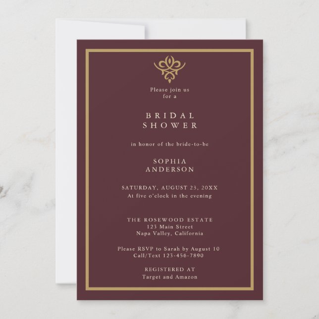 Old Money Burgundy Bridal Shower  Einladung (Vorderseite)