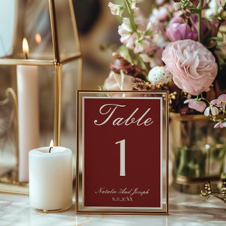 Old Money Burgundy Cream Wedding Table Number Einladung