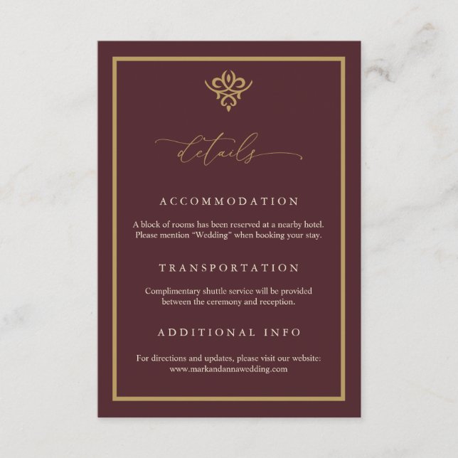 Old Money Burgundy Wedding Enclosure Card Begleitkarte (Vorderseite)