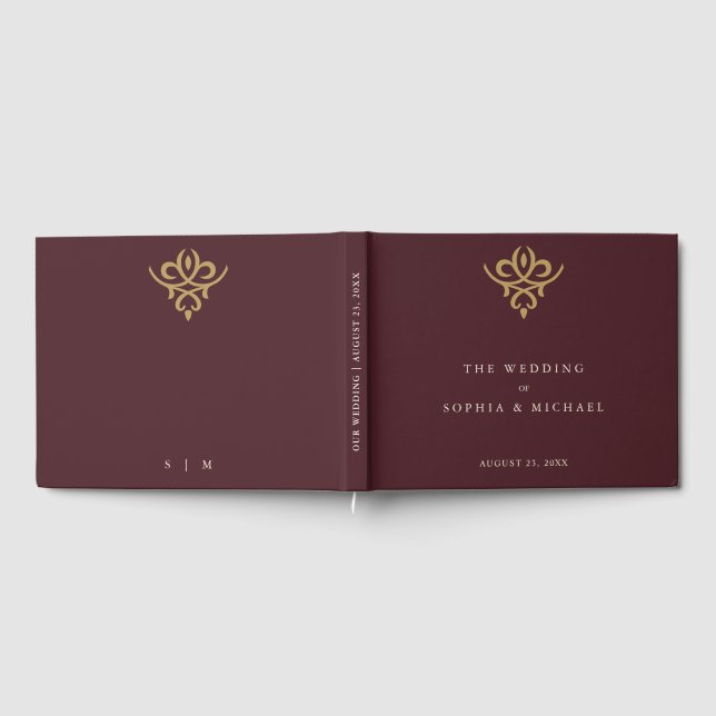 Old Money Burgundy Wedding Guest Book Gästebuch (Voll)