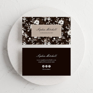 Old Money Floral Dunkelbraun, Beige und Weiß Visitenkarte