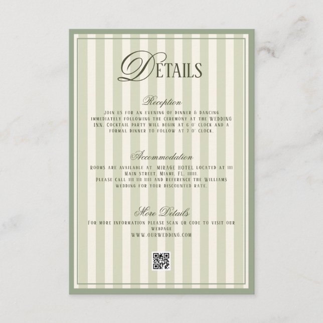 Old Money Ivory Green Wedding Details  Begleitkarte (Vorderseite)