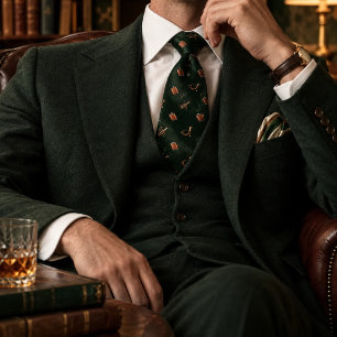 Old Money Jägergrün Herringbone Jagdhorn Krawatte