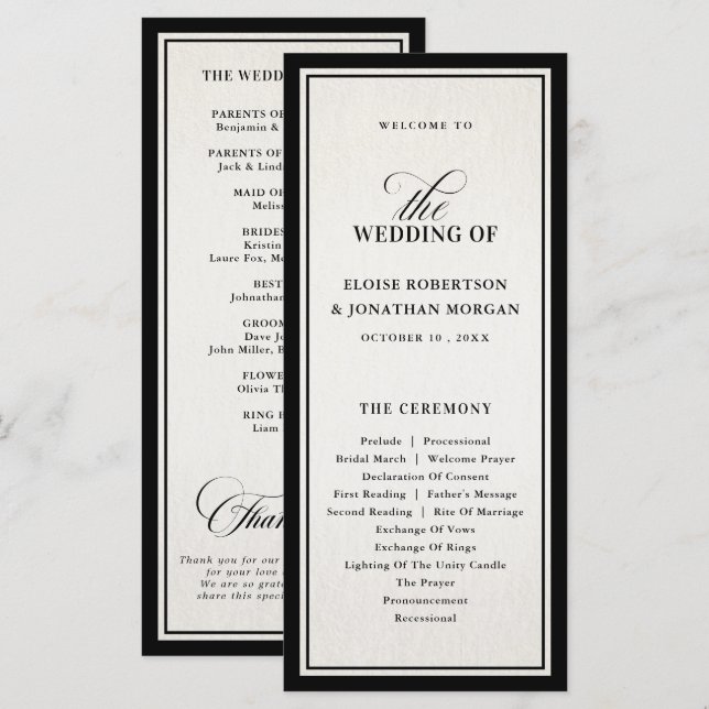 Old Money Modern Formal Black Luxury Chic Wedding Programm (Vorne/Hinten)