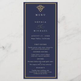 Old Money Navy Blue Wedding Flat Menu Menükarte