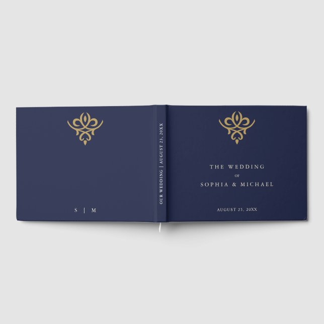 Old Money Navy Blue Wedding Guest Book Gästebuch (Voll)