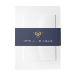 Old Money Navy Blue Wedding Invitation Belly Band