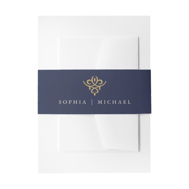 Old Money Navy Blue Wedding Invitation Belly Band (Vorderseite Beispiel)