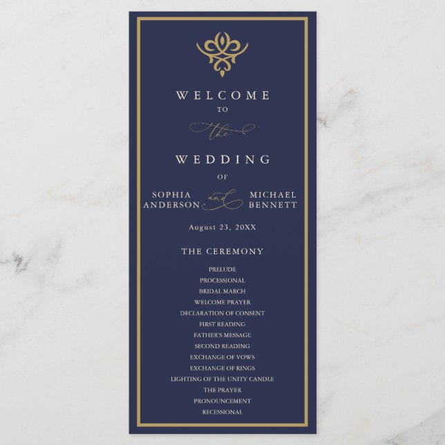 Old Money Navy Blue Wedding Program Programm (Vorderseite)