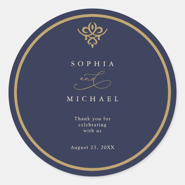 Old Money Navy Blue Wedding Sticker (Devant)