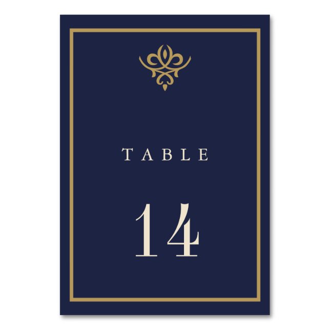 Old Money Navy Blue Wedding Table Card Tischnummer (Vorderseite)