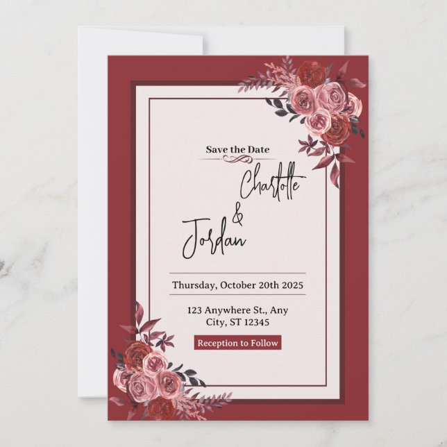 Old Money Red Classic & Elegant Red & White Floral Einladung (Vorderseite)
