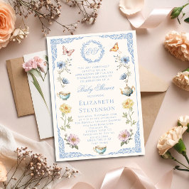 Old Money Regency Floral Tea Party Boy Baby Shower Einladung