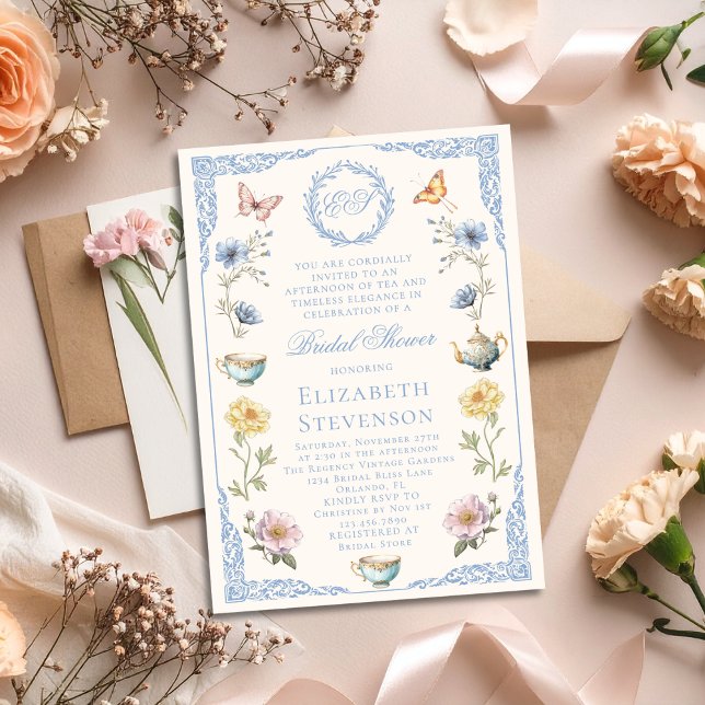 Old Money Regency Floral Tea Party Bridal Shower Einladung (Von Creator hochgeladen)