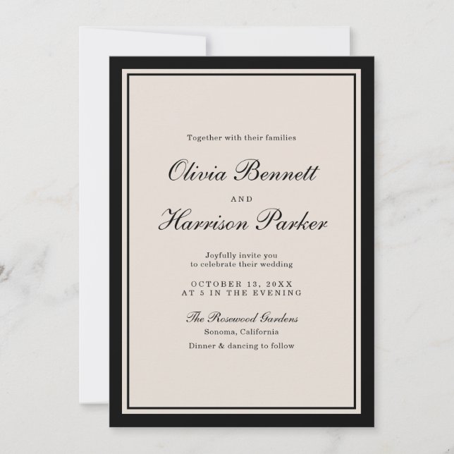 Old Money Wedding Classic Black Invitation (Devant)