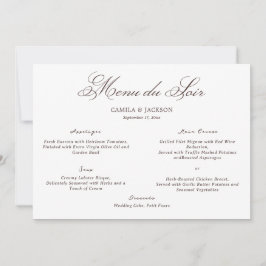 Old Money White and Brown Wedding Menu Card Einladung