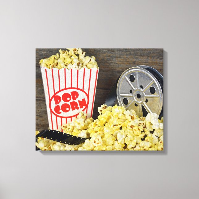 Old Movie Reel und Popcorn Leinwanddruck (Vorderseite)