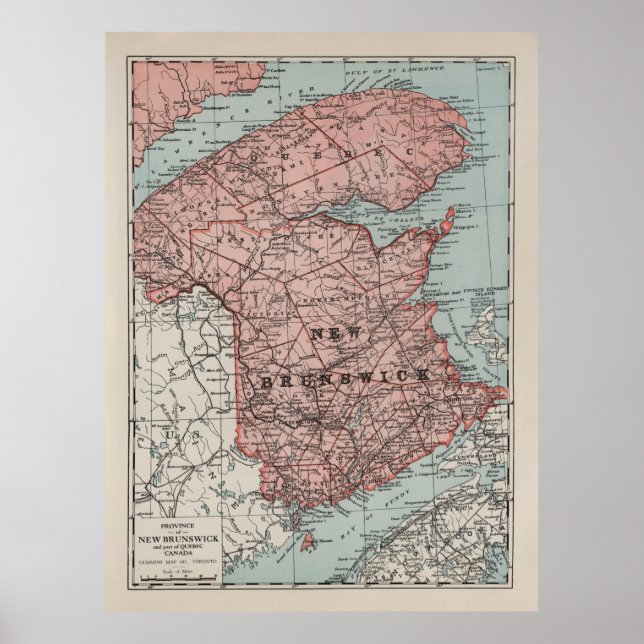 Old New Brunswick Canada Map (1925) Poster (Vorne)