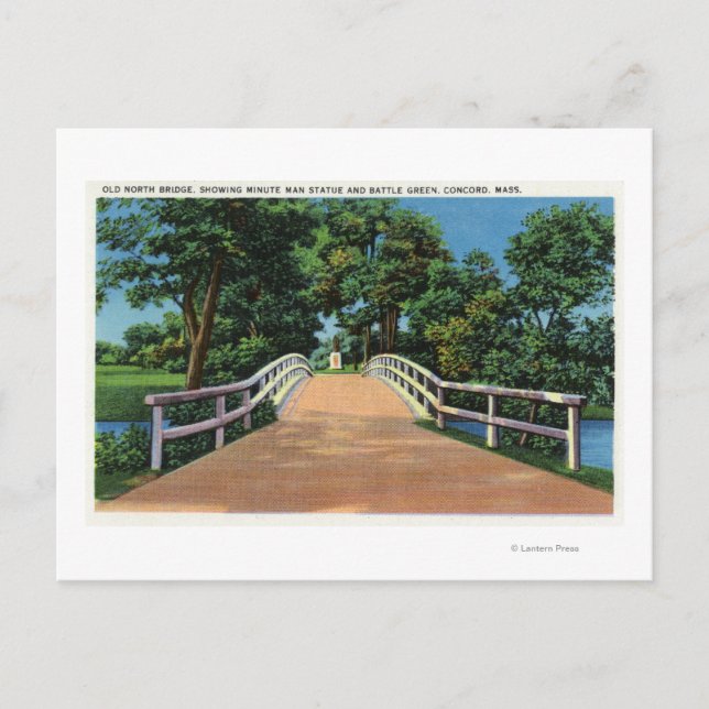 Old North Bridge View of Minute Man Statue Postkarte (Vorderseite)