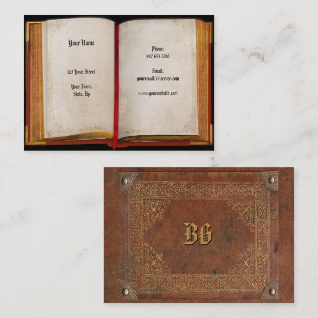 Old Open Book Business Card Visitenkarte (Vorne/Hinten)